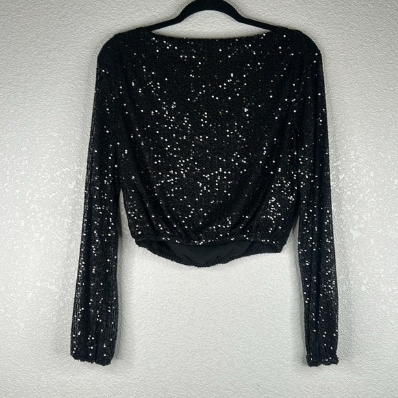 Urban Social Black Sequin Special Occasion Cocktail Long Sleeve Top Size XS - Picture 4 of 6